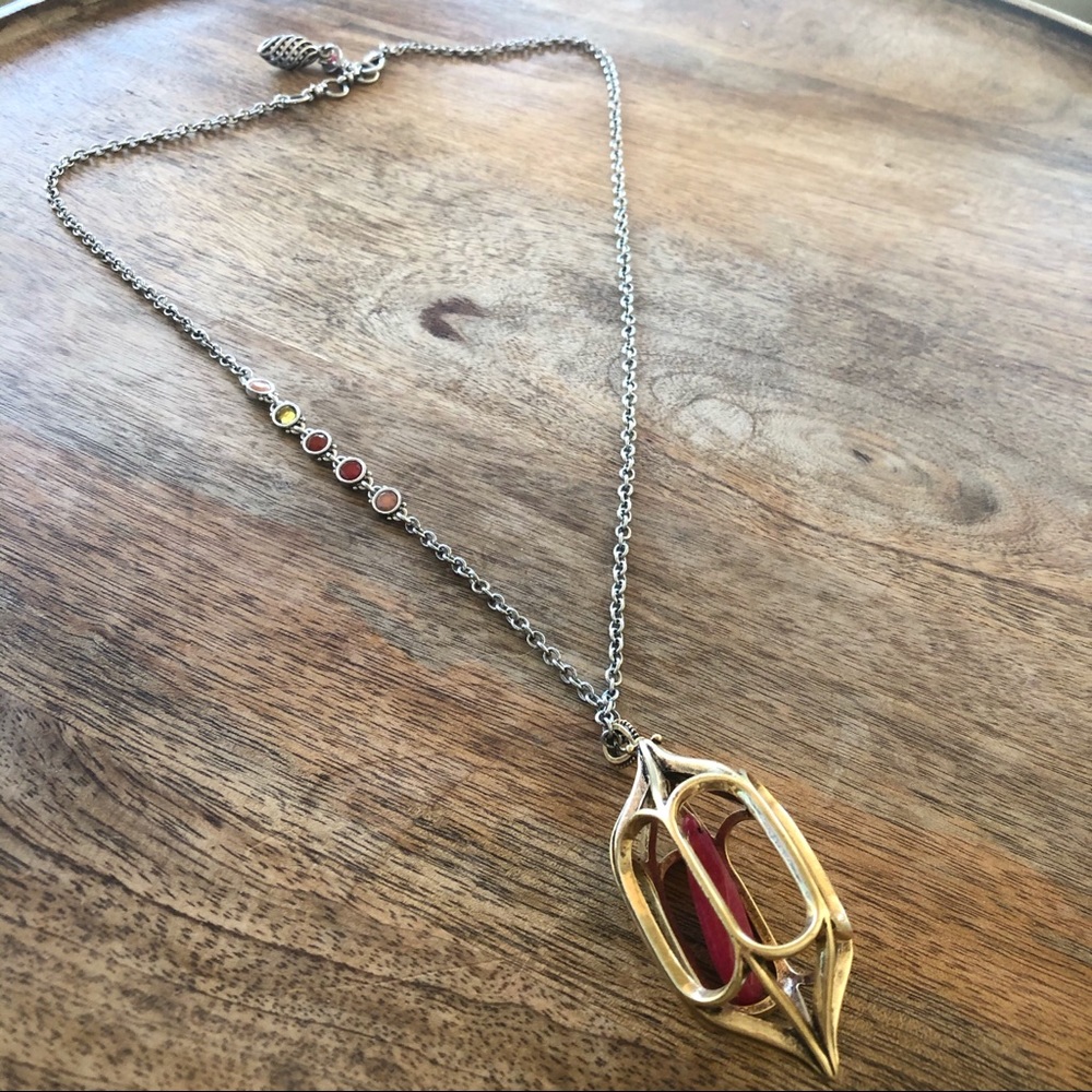 Lucky Brand silver gold long charm necklace